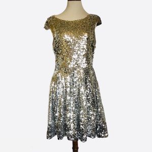Silver sequined skater dress